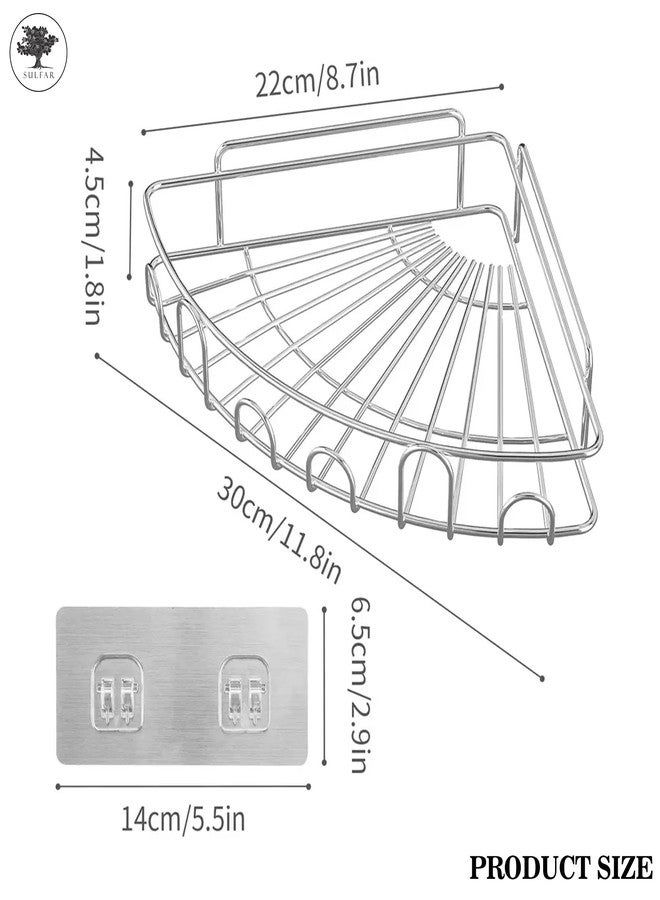 الكبريت منظم حمام سلفار بدون حفر، رف زاوية للحمام، حامل لاصق لرف زاوية الحمام، حامل شامبو، رف حمام متعدد الأغراض (فضي) - Image 2